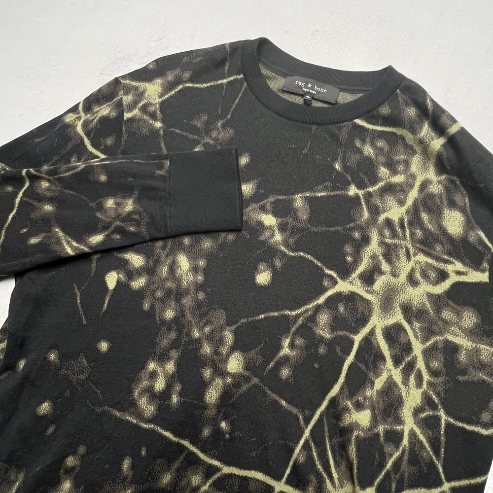 Rag & Bone Mens XL Abstract Jacquard Sweater Black Olive Crewneck NWOT